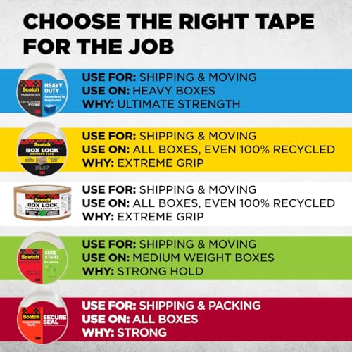 Scotch Secure Seal Packaging Tape, 6-Count, 1.88 in x 54.6 yd (Pack of 6) - style: 36 Pack