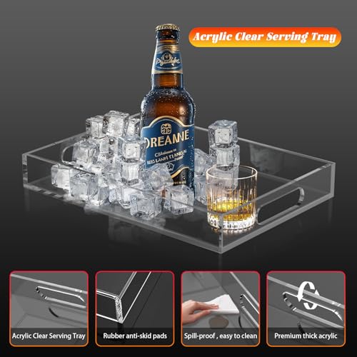 Acrylic Organizers Tray, Acrylic Organizers Tray Large, Acrylic Tray with Handle, Lucite Tray Organizer for Bench, Coffee Table Countertop, Bathroom, Living Room, Powder Room - size: 16.3" x 12" x 1.7"