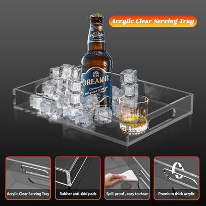 Acrylic Organizers Tray, Acrylic Organizers Tray Large, Acrylic Tray with Handle, Lucite Tray Organizer for Bench, Coffee Table Countertop, Bathroom, Living Room, Powder Room - size: 16.3" x 12" x 1.7"