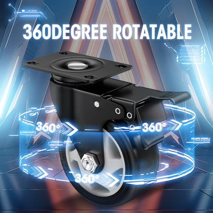 4" Heavy Duty Plate Casters, 1200 Lbs Dual Brake - Set of 4 - color: Black, size: 4 Inch AB-Brake