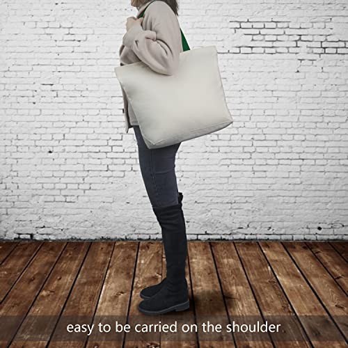 TOPDesign 2-Pack Canvas Tote Bags with Magnetic Snap, Reusable Grocery Shopping Bags, DIY Your Creative Designs - color: Natural / Green