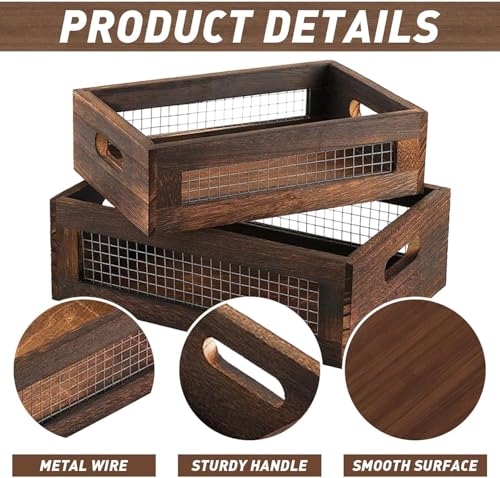 Wooden Crates Storage Boxes Rectangular Wood Craft Basket