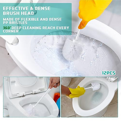 Roshtia 12 Sets Toilet Brush and Holder Set for Bathroom Toilet Bowl Brush Scrubber with Caddy for Deep Cleaning, 14.57 Height (White) - color: White