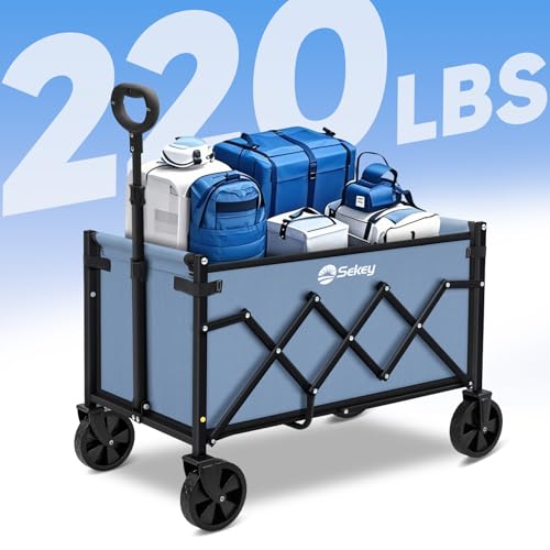 Sekey Lightweight Collapsible Wagon, 220 lb Capacity, Quick-Fold Cart - color: Blue, size: 220 lbs