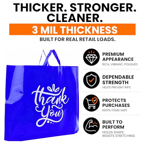 19x15 Large Thank You Bags with Handles for Small Business, 60 pack - color: Blue