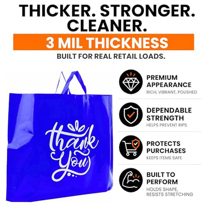 19x15 Large Thank You Bags with Handles for Small Business, 60 pack - color: Blue