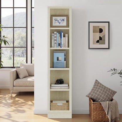 5-Tier Narrow Bookshelf, Adjustable Shelves, 72.5" - color: Cream