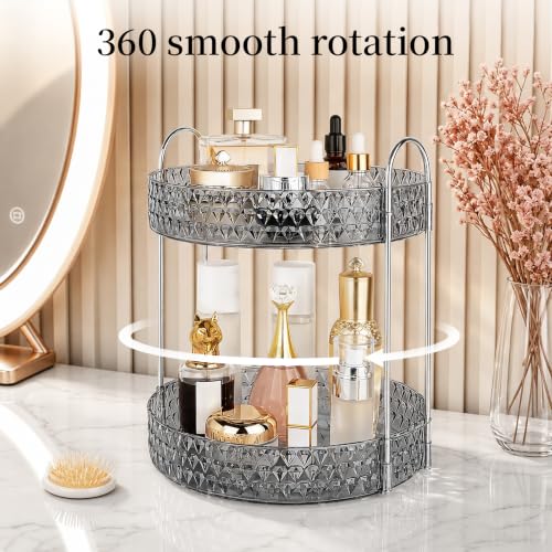 Large Capacity Rotating Makeup Organizer Perfume Stand Holder, 2 Tier Gray - color: Gray, size: 2 Tier (Standard)
