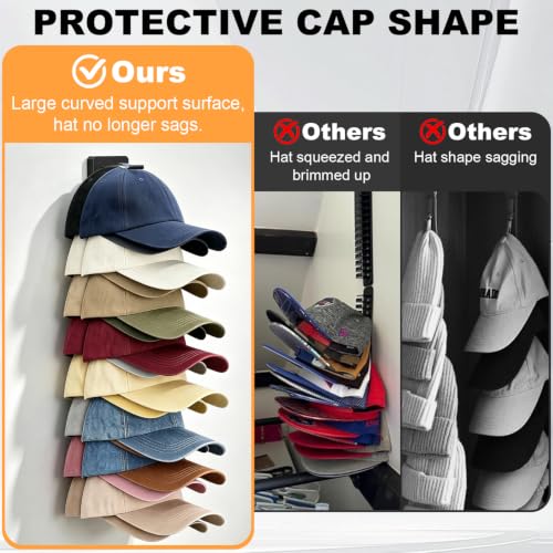2 Pack Hat Organizer for Baseball Caps, Hat Rack Storage Hold 32 Cap Closet - color: Black-2 Sets