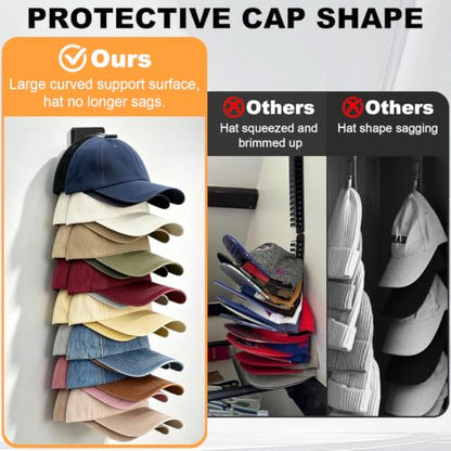 2 Pack Hat Organizer for Baseball Caps, Hat Rack Storage Hold 32 Cap Closet - color: Black-2 Sets