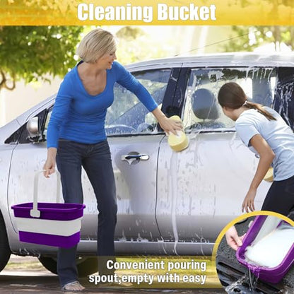Collapsible Bucket with Handle for Mop Windows Cleaning,3 Gallon - color: Purple