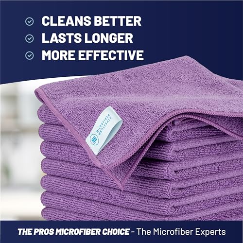 MW Pro Microfiber Cleaning Cloth | Purple | 12 Pack | 16” x 16” | All Purpose Microfiber Towels - Clean, Dust, Polish, Scrub, Absorbent - color: Purple
