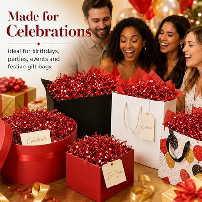 STRBOXONG Double-Sided Red Crinkle Paper Filler 1 LB, Recyclable Crinkle Cut Paper Shred for Gift Baskets, Holiday Gift Boxes, Gift Bags, Party Favors, Wedding Favors and Retail Displays - color: Double-Sided Red