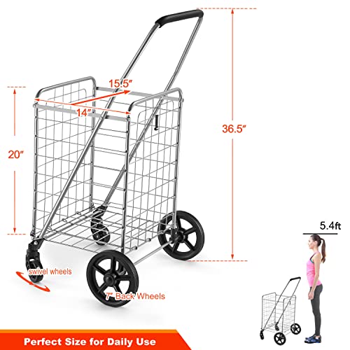 Wellmax Grocery Cart & Folding Shopping Cart with Wheels, 66 lb Max, Medium - size: Medium