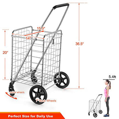 Wellmax Grocery Cart & Folding Shopping Cart with Wheels, 66 lb Max, Medium - size: Medium