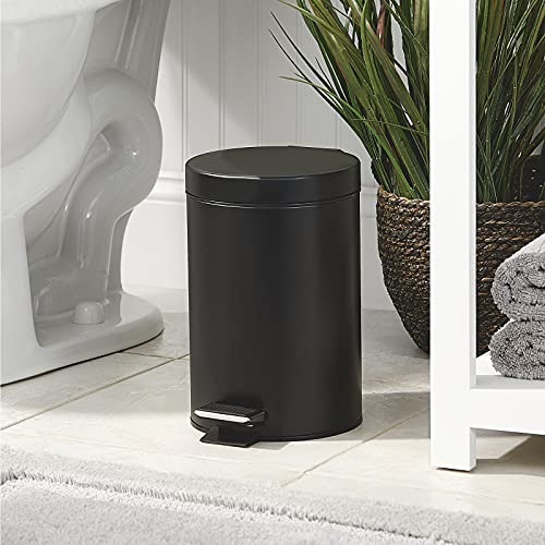 mDesign 3.2 Gallon/12 Liter Round Metal Step Trash Wastebasket, Garbage Container Bin for Bathroom, Powder Room, Bedroom, Kitchen, Craft Room, Office - Removable Liner Bucket - Black - color: Black, size: 12 liter