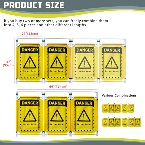 Safety Caution Barricade 3Panels Foldable Security Signs With PVC Tarp Removable Safety Barrier Wet Floor Guard Symbol Clear Printing Safety Fence(Yellow) - color: Yellow-3pcs