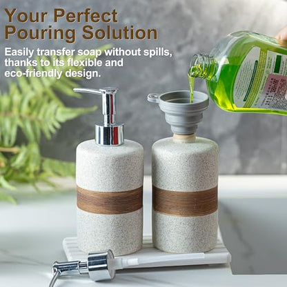 2 Pack Ceramic Soap Dispensers Set, Hand and Dish Soap Dispenser - color: White and White, size: 2xSoap Dispenser Set with Tray