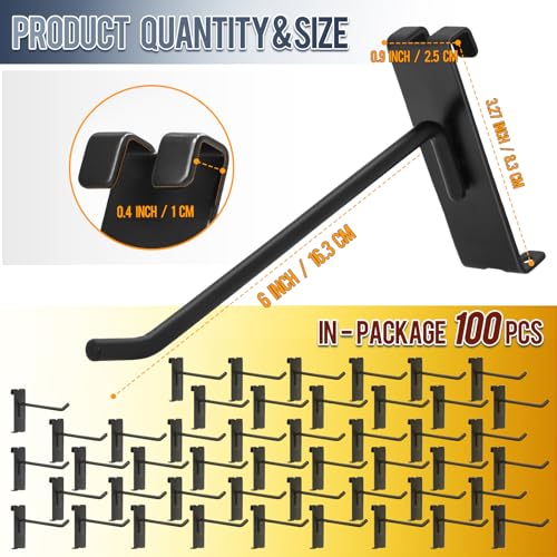 Gridwall Hooks 100 Pcs, 6 Inch Heavy Duty Display Hooks for Grid Wall Panels, Wire Gridwall Accessories for Retail Display Rack Hanging Storage (Black) - size: 6 Inch