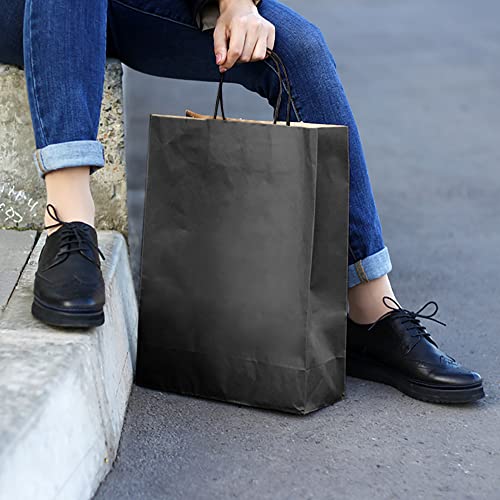 Black Paper Bags with Handles Bulks 8 X 4.5 X 10.5 [50 Bags]. Ideal for Shopping, Packaging, Retail, Party, Craft, Gifts, Wedding, Recycled, Business, Goody and Merchandise Kraft Bag