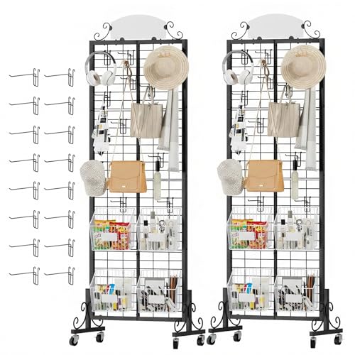 Urban Deco 2 Pack 2.2'x6.2' FT Gridwall Panel Display Stands with 16 Hooks - style: 2 Set