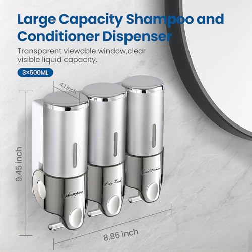 EXIN DECHEN Shampoo and Conditioner Dispenser(Triple x 16.9 oz,Silver) - color: Silver