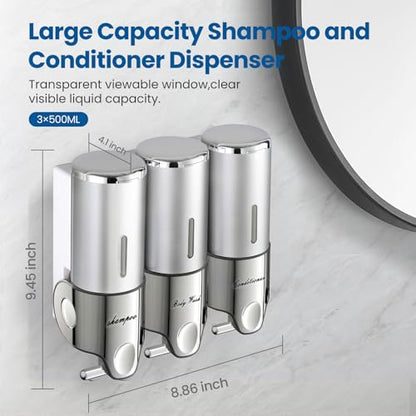 EXIN DECHEN Shampoo and Conditioner Dispenser(Triple x 16.9 oz,Silver) - color: Silver