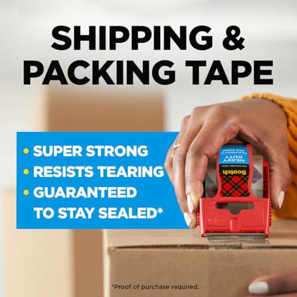 Scotch Heavy Duty Shipping Packing Tape, Clear, 1.88 in. x 22.2 yd. - size: 1.88 in x 22.2 yd (3 Rolls)