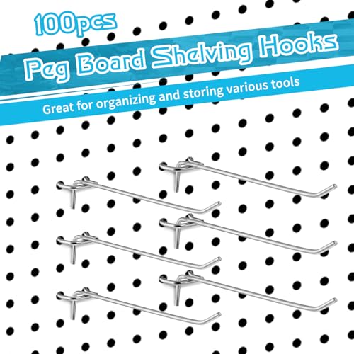 100 Pack 6 Inch Pegboard Hooks, Metal Shelving Hooks Organizer, L-Shape Design, Rust Resistant, for Garage Tools Storage