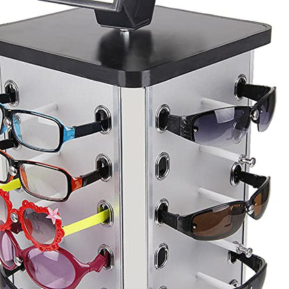 Rotating Sunglasses Eyewear Holder with Mirror 44 Frames 360° Rotating Counter Top Sunglasses Eyeglasses Glasses Organizer Stand Display Rack (Square Sunglasses Rack)