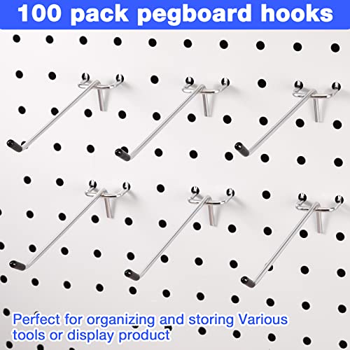 Moxweyeni 6 Inch 100 Pcs Pegboard Hooks Peg Board Stainless Steel Hangers - size: 6 Inch
