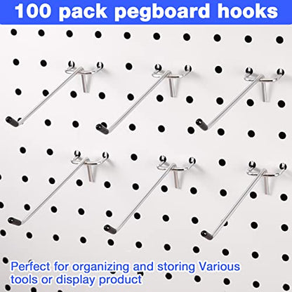Moxweyeni 6 Inch 100 Pcs Pegboard Hooks Peg Board Stainless Steel Hangers - size: 6 Inch