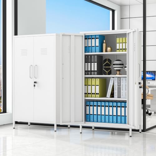pozdeg 47.24" White Lockable Small Metal Storage Locker - color: White, size: 14.96"D x 27.17"W x 47.24"H