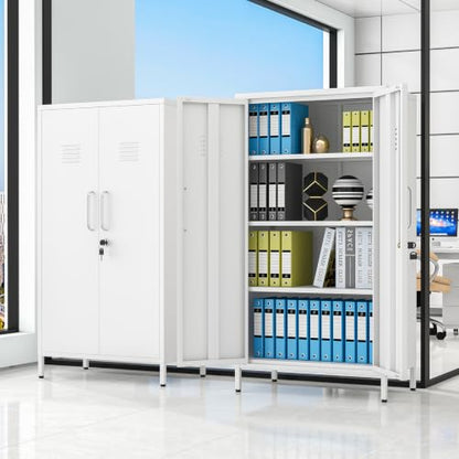 pozdeg 47.24" White Lockable Small Metal Storage Locker - color: White, size: 14.96"D x 27.17"W x 47.24"H