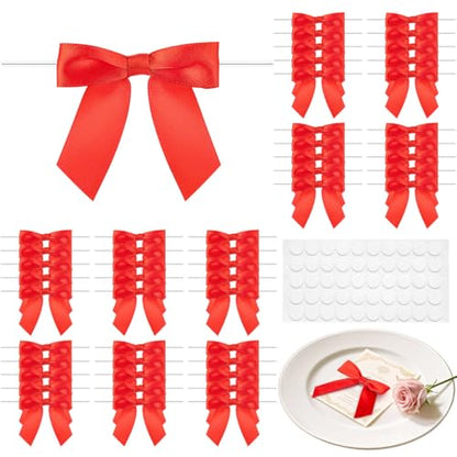 50Pcs Mini Red Bow 2.75 Inch Twist Tie Bows for Wrapping - color: Red