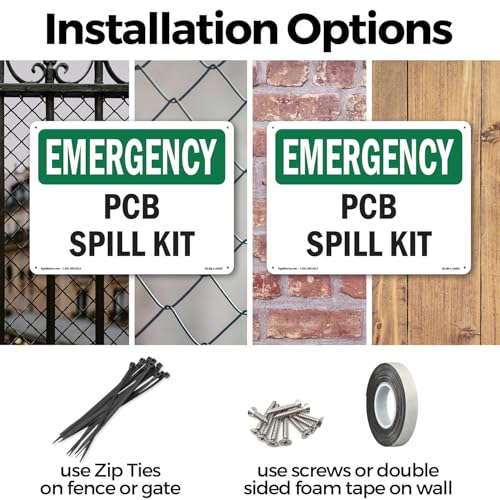 PCB Spill Kit OSHA Emergency Rigid Plastic Sign 10 Inch x 7 Inch - 5 Pack - color: Plastic, size: 5 Pack of 10" x 7"