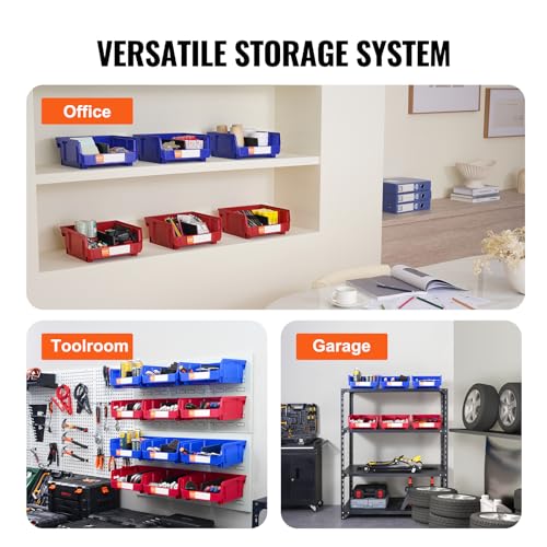 VEVOR Plastic Storage Bins 6 Pack (11 x 11 x 5-Inch), Hanging Stackable Storage Organizer Bins, Heavy Duty Stacking Containers for Closet, Garage, Office, Home, Pantry or Small Parts Organization - style: Red&Blue-6PC-10L