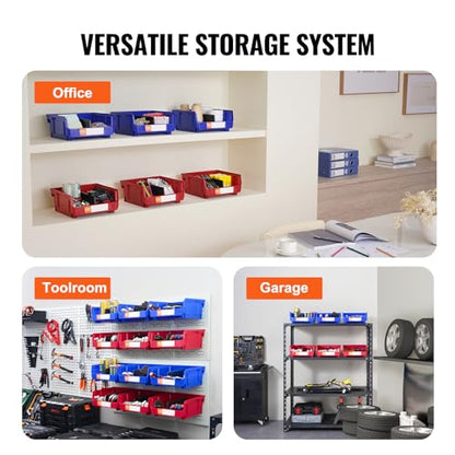 VEVOR Plastic Storage Bins 6 Pack (11 x 11 x 5-Inch), Hanging Stackable Storage Organizer Bins, Heavy Duty Stacking Containers for Closet, Garage, Office, Home, Pantry or Small Parts Organization - style: Red&Blue-6PC-10L