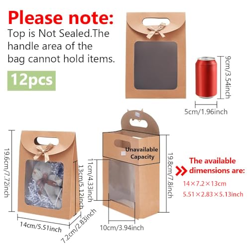 NBEADS 12 Pcs Kraft Paper Bags with Window, 2.8x5.5x7.7 Stand Up Gift Bag with Handles Brown Gift Bag with Clear Window for Candy Cookies Packaging Wedding Christmas Party Store Retail, Tan - color: Tan-12Pcs-l.w.h:5.51x2.8x7.7"