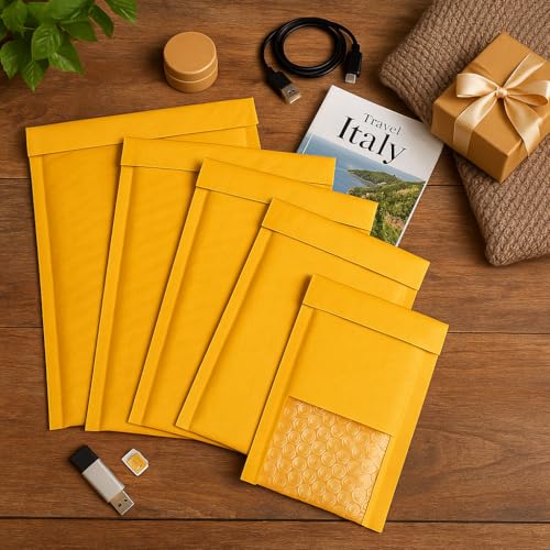 POLYSELLS #0 6x9 Kraft Bubble Mailers 300 Pack - Padded Envelopes for Shipping Small Business Supplies - Self Seal Cushioned Mailing Envelopes for Jewelry, Cosmetics, Photos - Gold Kraft Paper - size: 6" x 9" 300PCS