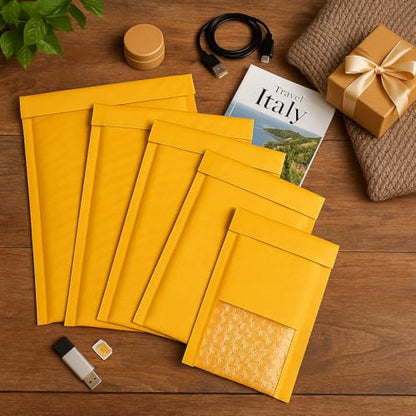 POLYSELLS #0 6x9 Kraft Bubble Mailers 300 Pack - Padded Envelopes for Shipping Small Business Supplies - Self Seal Cushioned Mailing Envelopes for Jewelry, Cosmetics, Photos - Gold Kraft Paper - size: 6" x 9" 300PCS