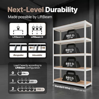 HOMEDANT White 48.1" Deep 5 Tier Storage Shelves Garage Shelving Unit - color: White, size: 48.1"W x 24.4"D