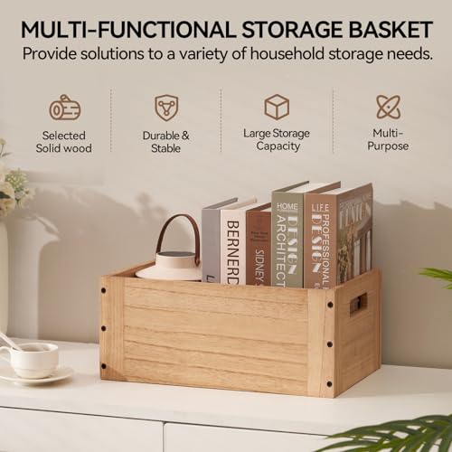 KIRIGEN Stackable Wood Storage Cube with Handles, Open Cubby Bin, Natural - color: Natural, size: M/14.2*9.1*6(C15)
