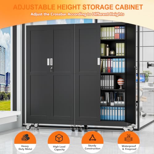 pozdeg 78.74" Black Lockable Rolling Metal Garage Storage Cabinet - color: Black, size: 19.68"D x 39.37"W x 78.74"H