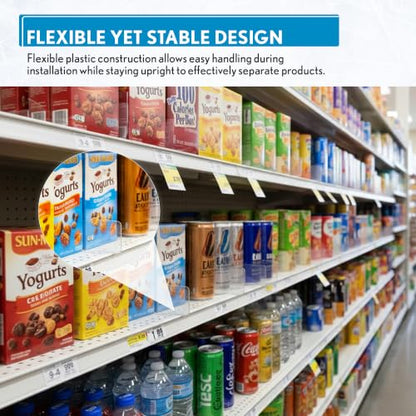 Clip Strip 50 Pack Shelf Dividers for Retail Stores, 1" H x 9-9/16" L, 15 mil Crystal Clear PVC Adhesive Mount Retail Shelf Separator Corp., SD-1510