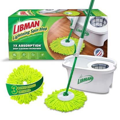 Libman Lightning Spin Mop System with Bucket & Wringer, 3 Refill Heads - style: Spin Mop +3 Refills
