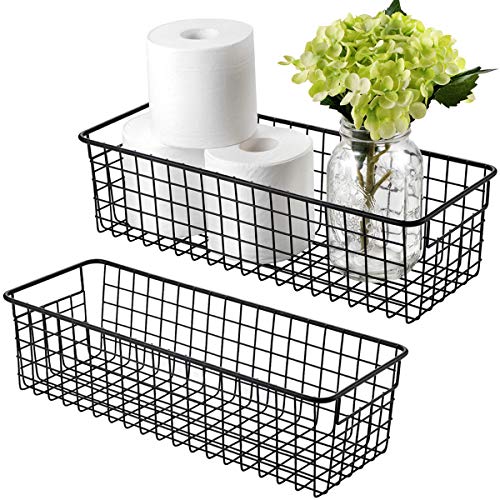 Sheechung Farmhouse Decor Metal Wire Storage Organizer Bin Basket(2 Pack) - Rustic Toilet Paper Holder - Storage Organizer for Bathroom, kitchen cabinets,Pantry, Laundry Room, Closets, Garage (Black) - color: Black, size: Large, 2 Pack