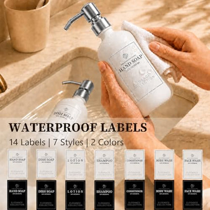 Fachixy White Glass Soap Dispenser 2 Pack, 16 Fl Oz, 14 Waterproof Labels - color: Off-white