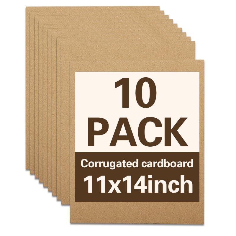 10 Pack Corrugated Cardboard Sheets 11 x 14 Inch, Kraft Cardboard Sheets for Crafts, DIY Projects, Art Supplies, Packaging Inserts and Printing - size: cardboard 11*14in 10Pcs