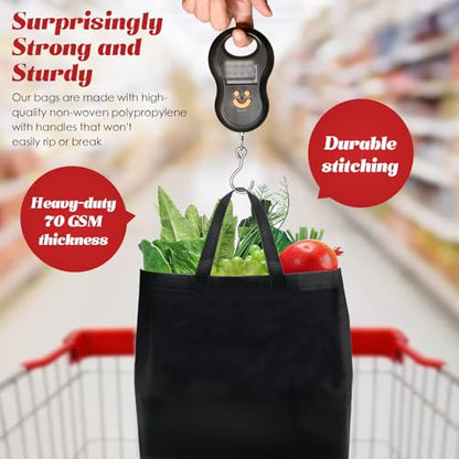Reginary 50 Pcs Reusable Tote Bags Shopping Bags Non Woven, Black, Red - color: Black, Red